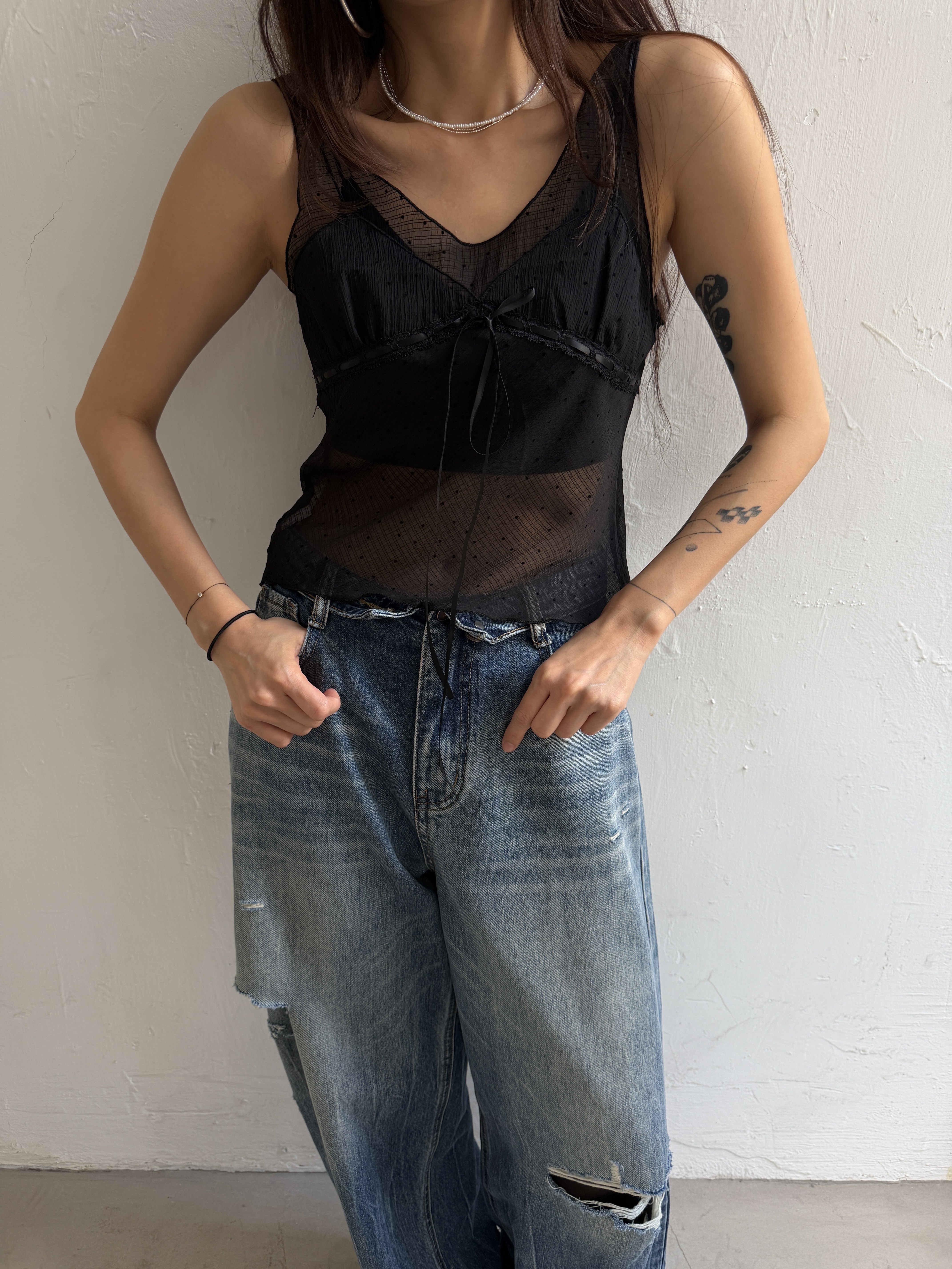 Polka dots chiffon vest