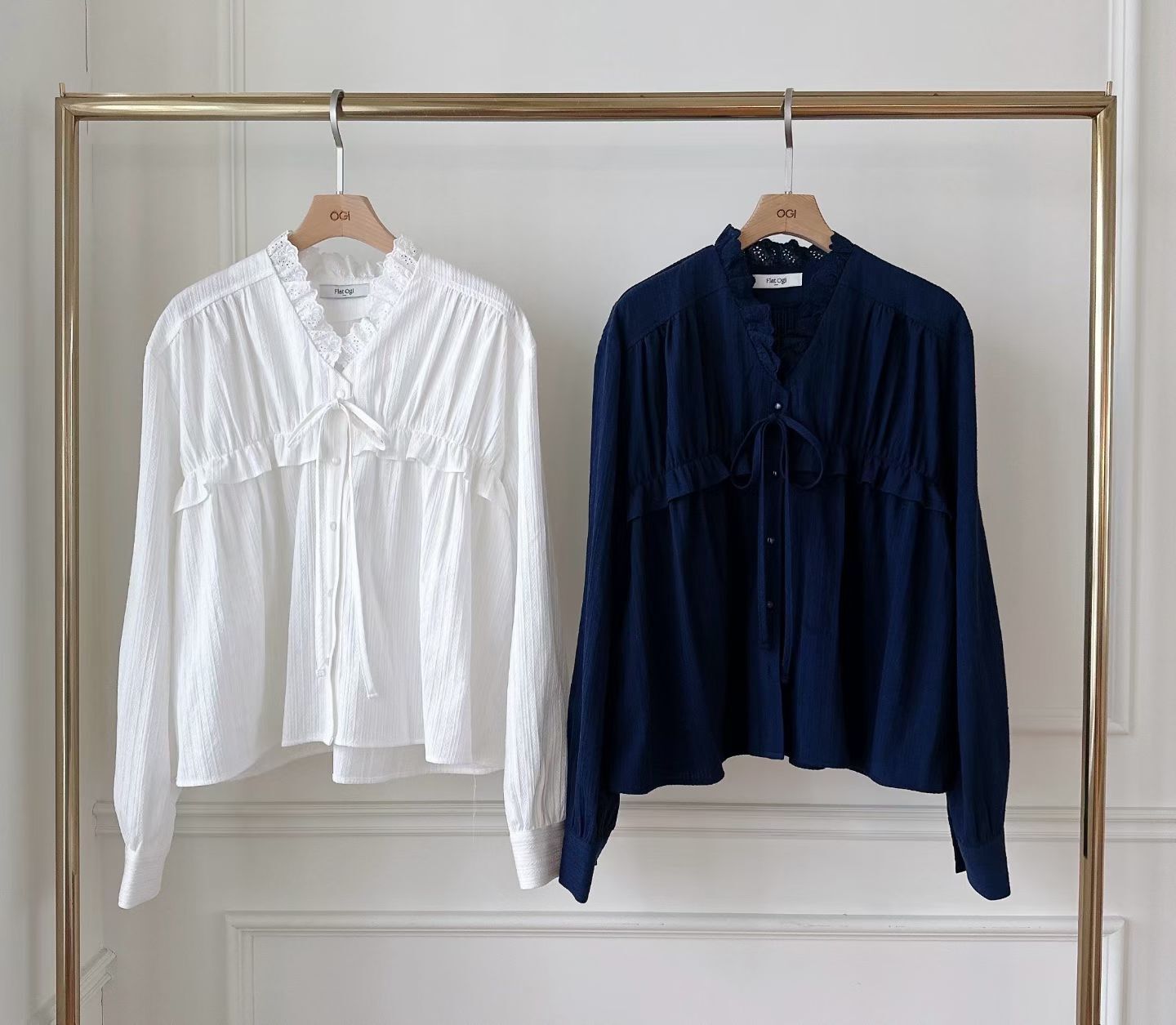 OG6050 優雅木耳蝴蝶綁帶排扣上衣