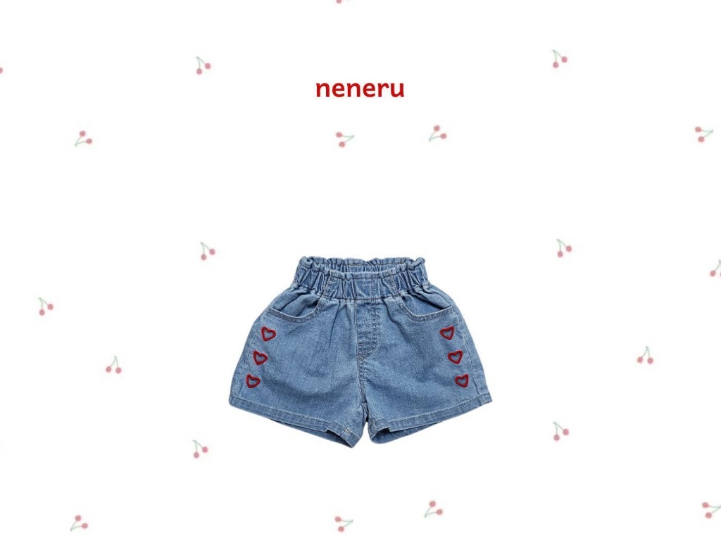 正韓夏neneru 刺繡愛心牛仔短褲