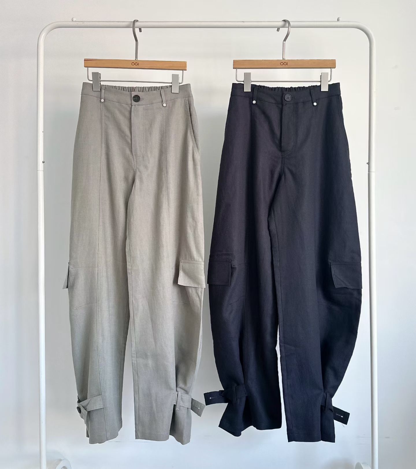 OG6052 後橡筋鈕扣褲腳工裝休閑褲