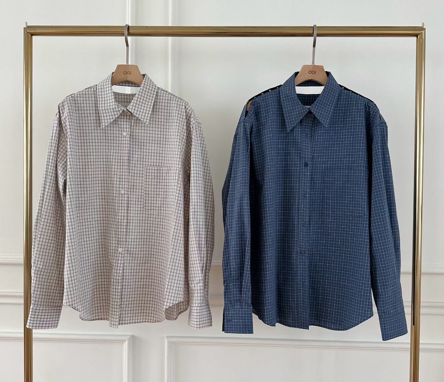 OG6053 鈕扣露背格仔單口袋襯衫