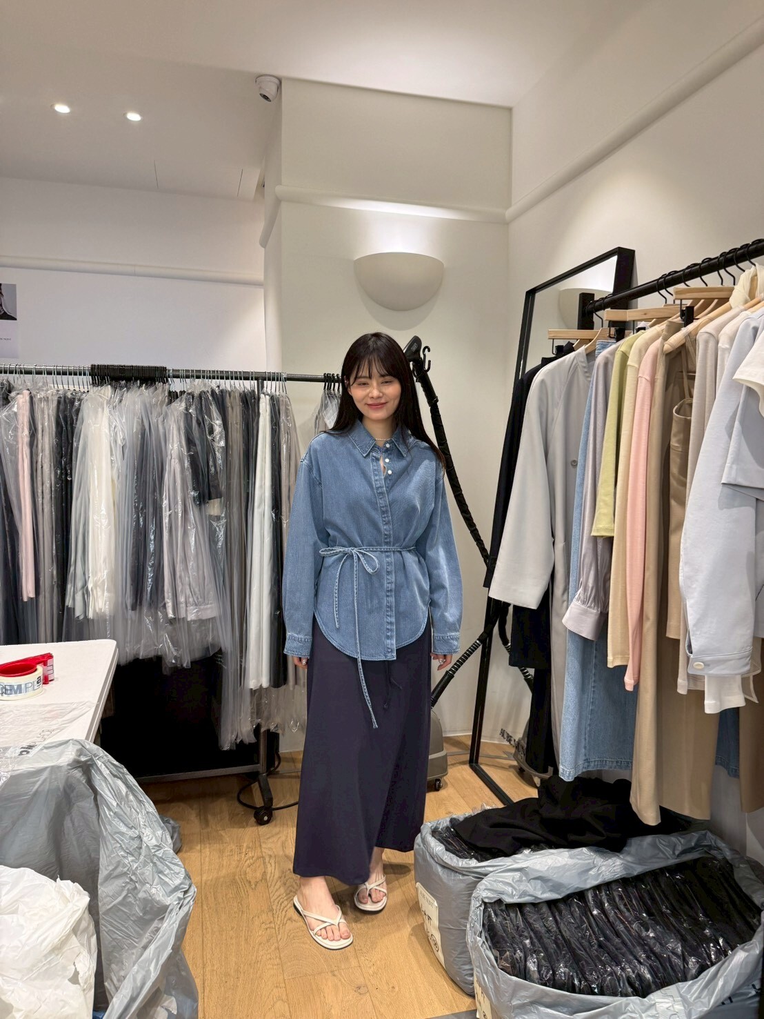 AU6046 綁腰牛仔襯衫