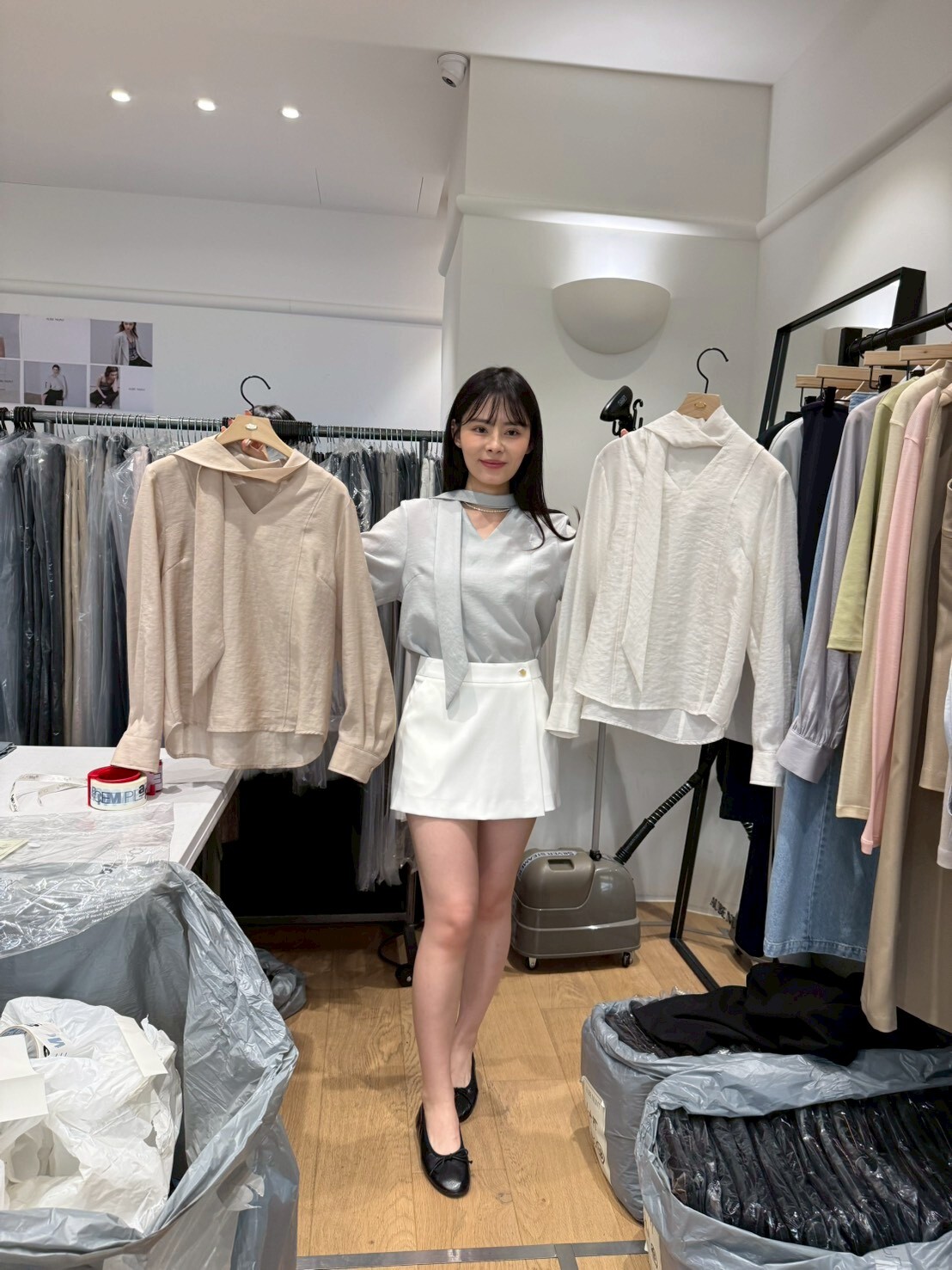 AU6013 混絲領巾車線上衣