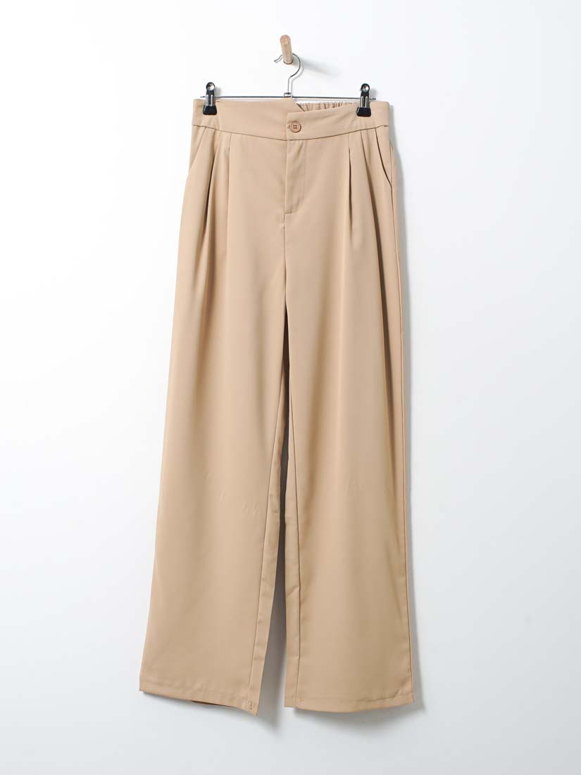 俐落打褶休閒直筒長褲(2色)