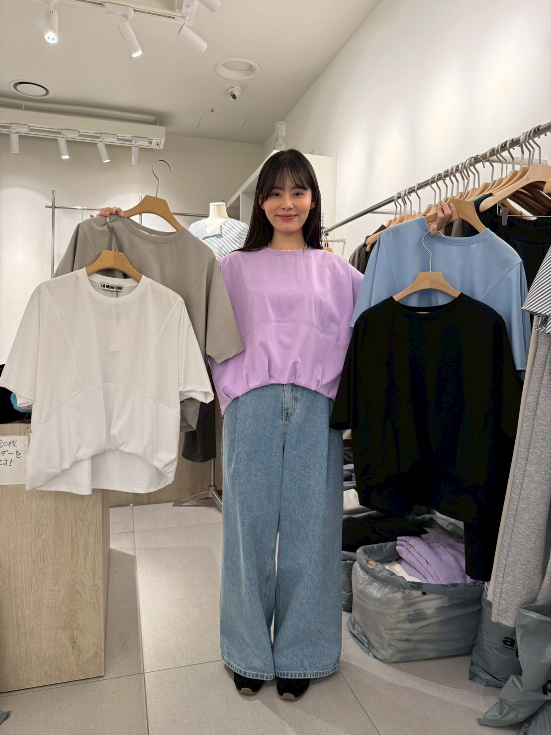 LA6003 前短後長橡筋收腰Tee