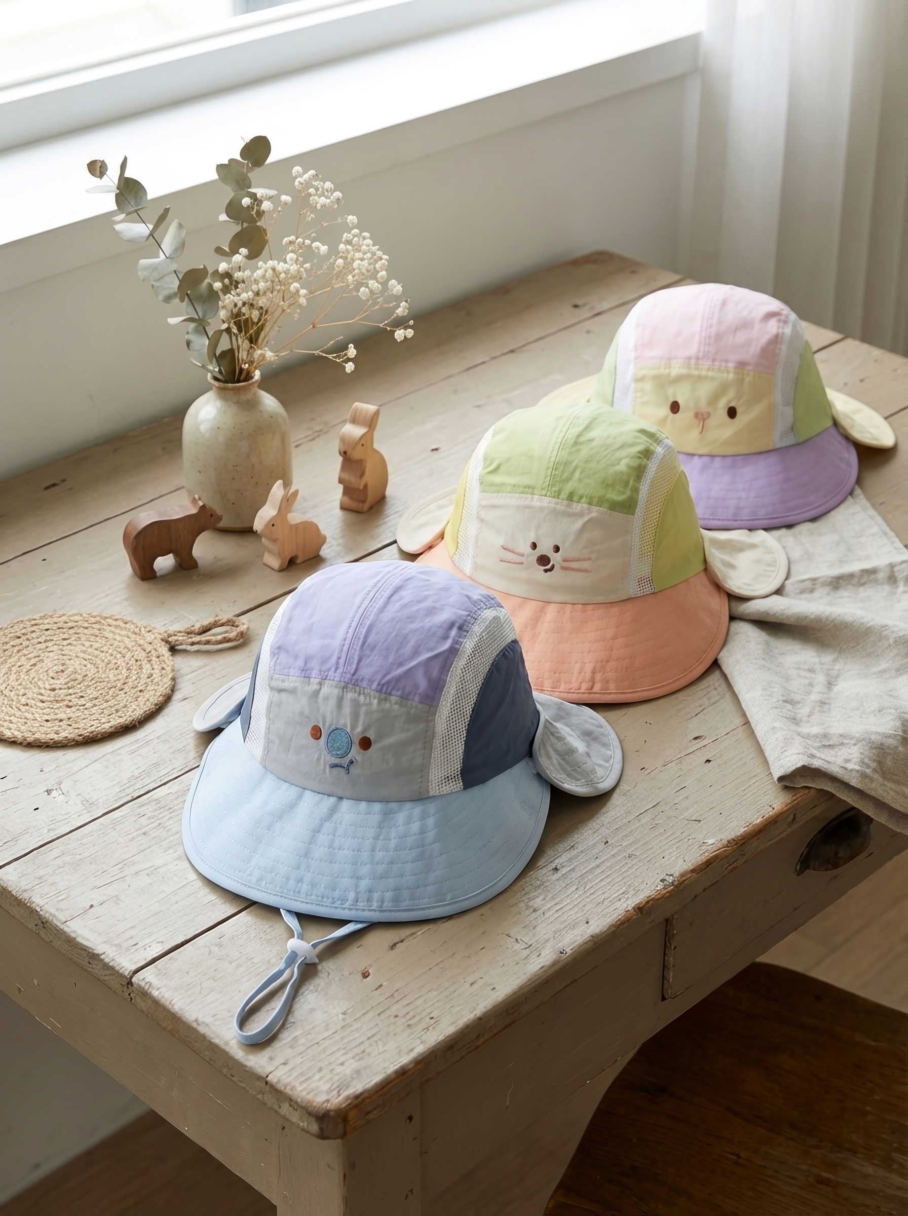 軟盟糖果小動物 可拆式遮陽帽/盆帽
