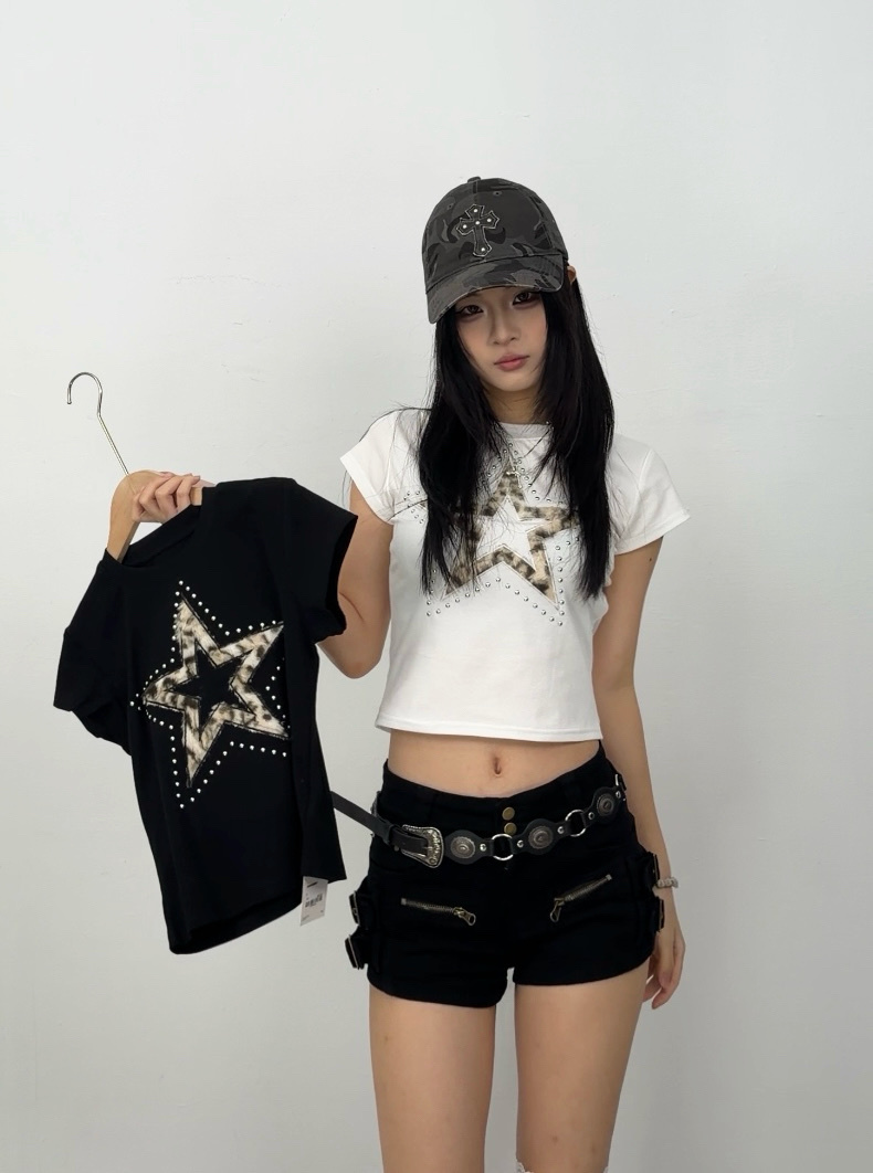 B08豹紋星星短T