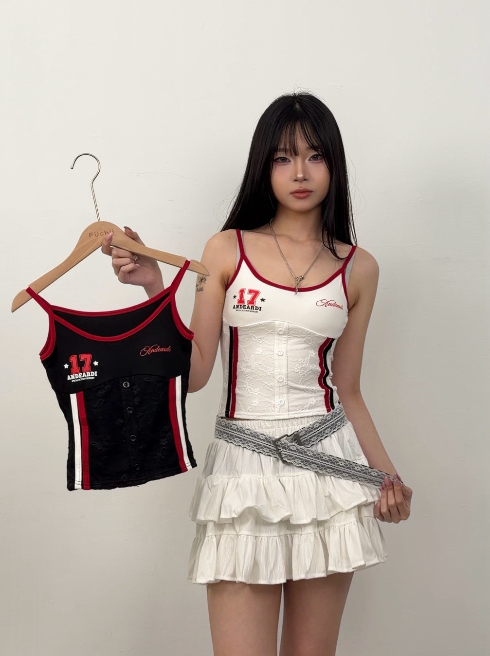 B42賽車風撞色排扣造型胸墊背心