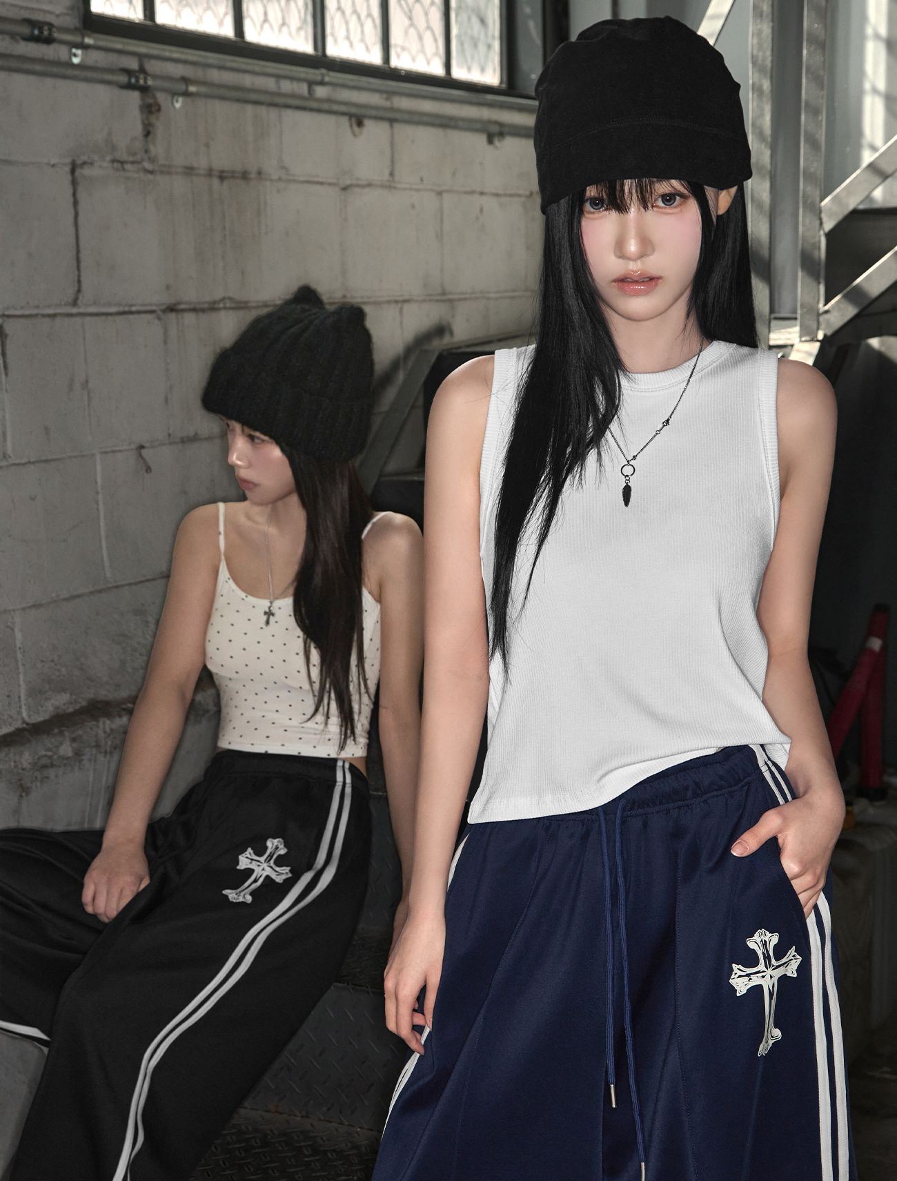 LOOXP 交叉運動針織寬褲 9819-1