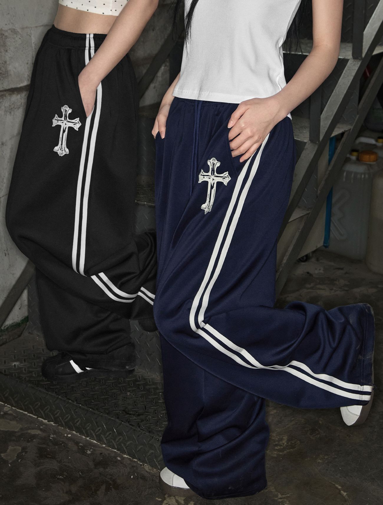 LOOXP 交叉運動針織寬褲 9819-1