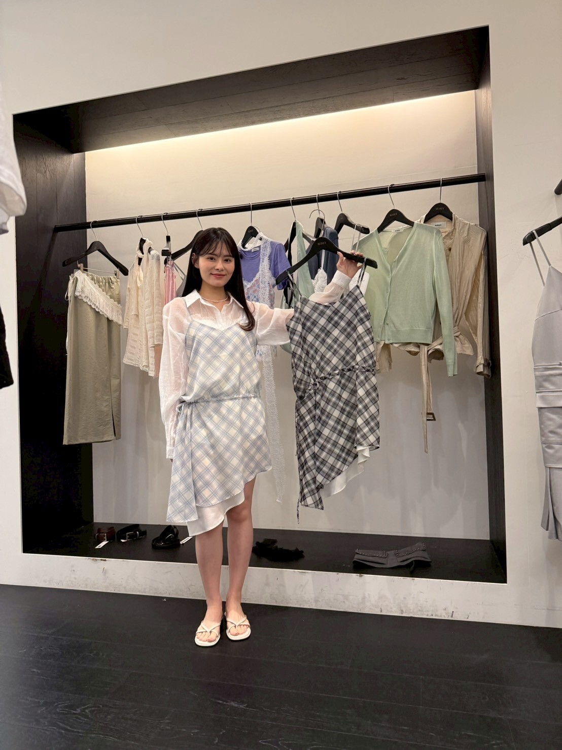 MR6039 格紋斜切連身裙