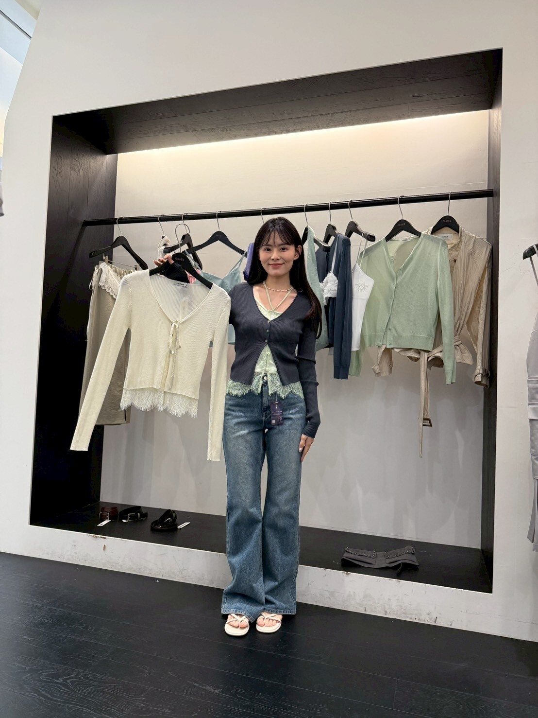 MR6040 假兩件蕾絲拼小外套