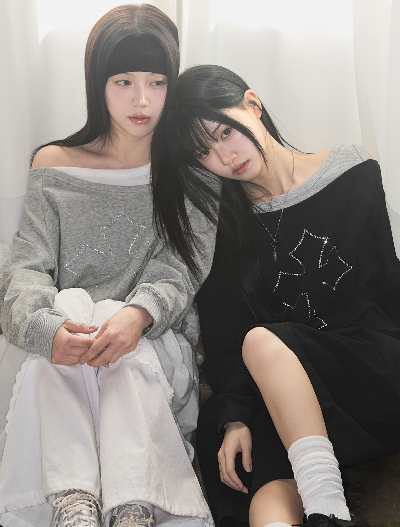 LOOXP 十字水鑽寬鬆大學T 灰色 9820-2