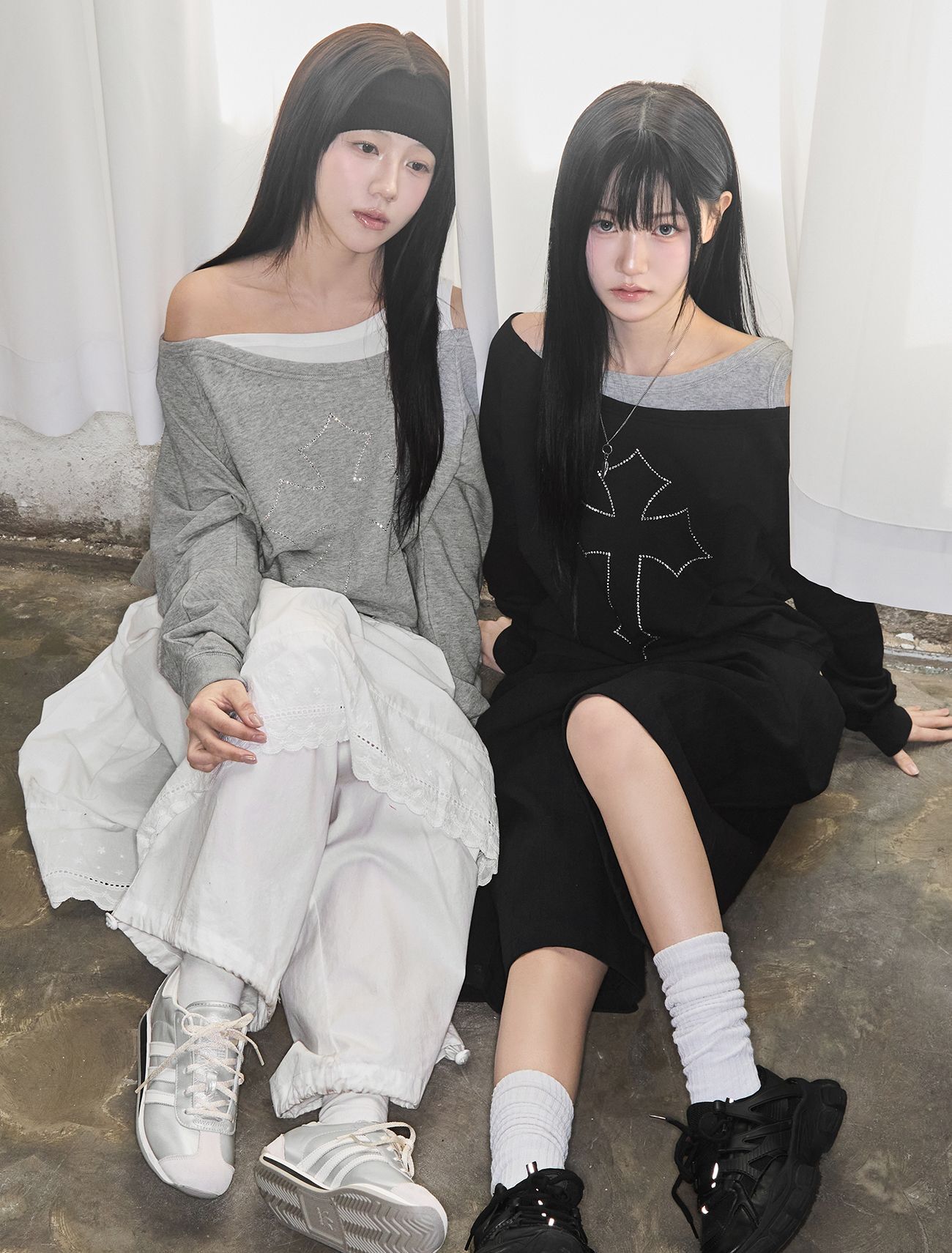 LOOXP 十字水鑽寬鬆大學T 灰色 9820-2