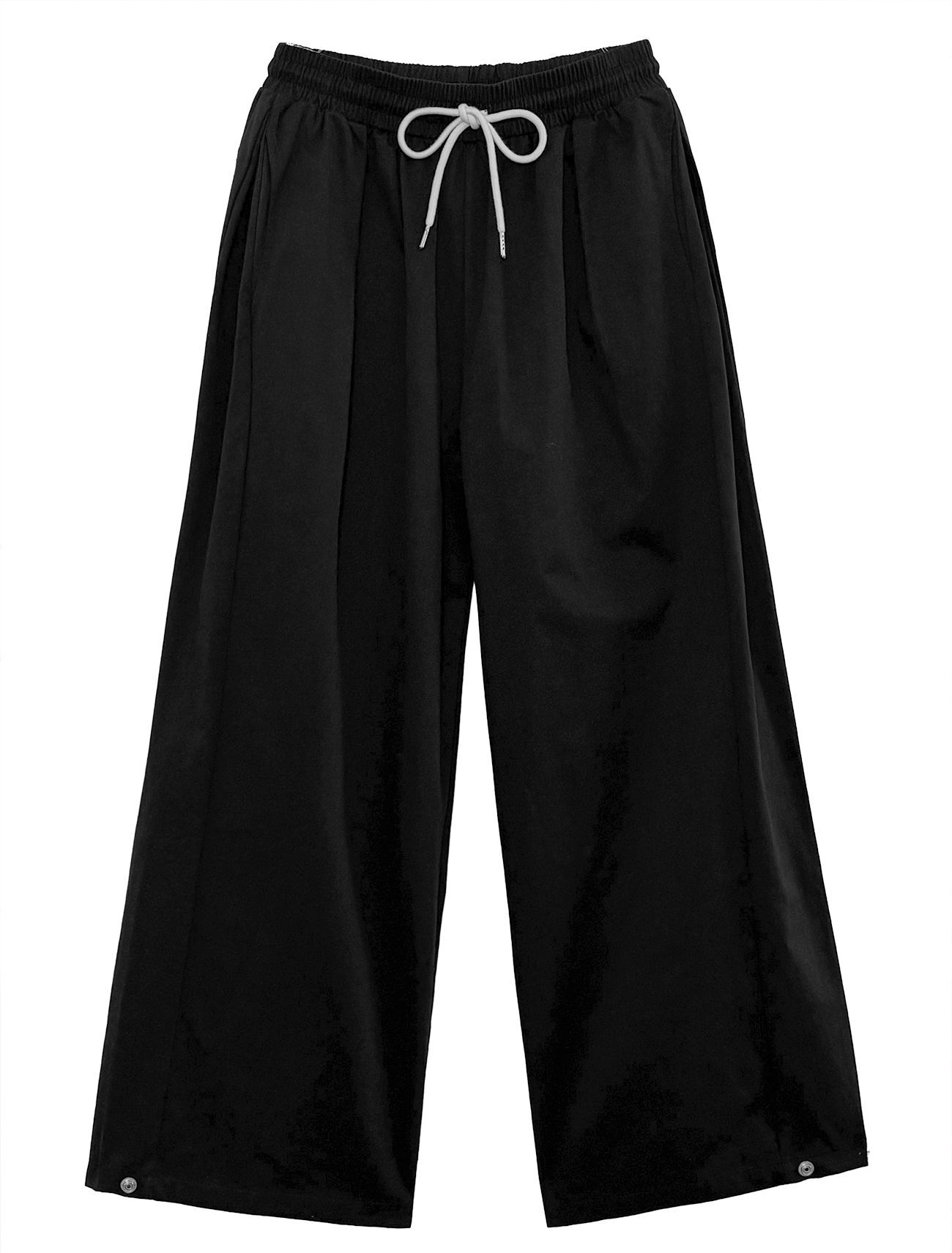 LOOXP 舒適打褶純棉闊腿長褲 黑色 9633-4