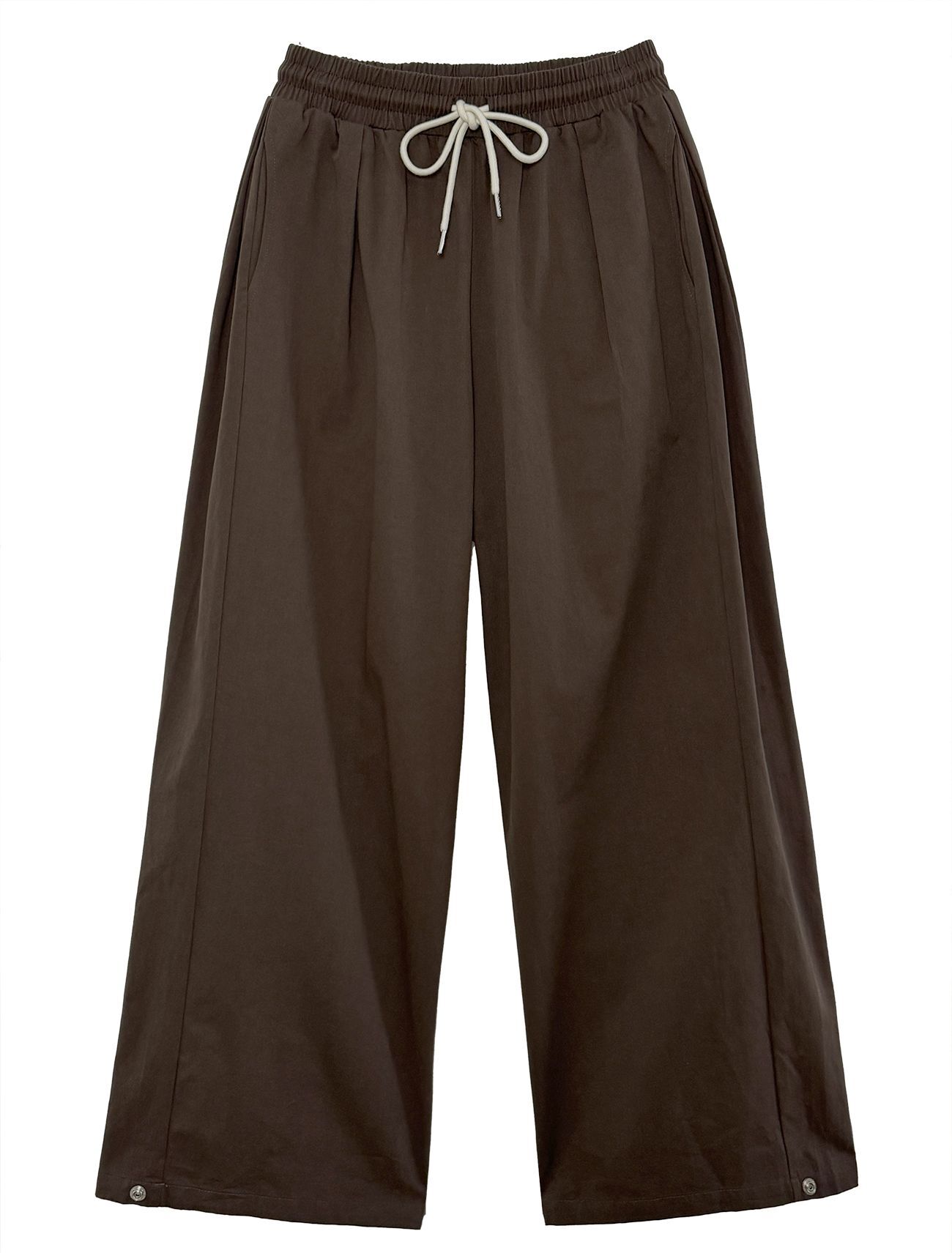 LOOXP 舒適後口袋打褶棉質寬版長褲 摩卡棕 9633-3