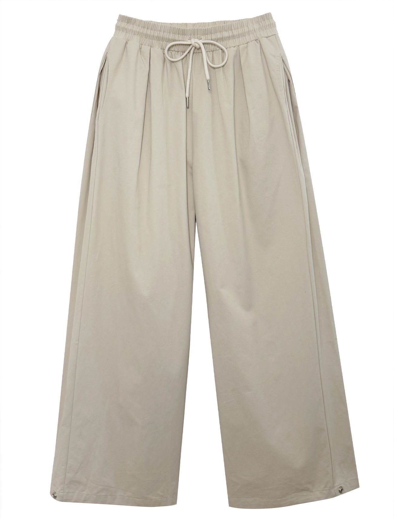 LOOXP 舒適口袋壓褶棉質寬版長褲 奶油色 9633-1