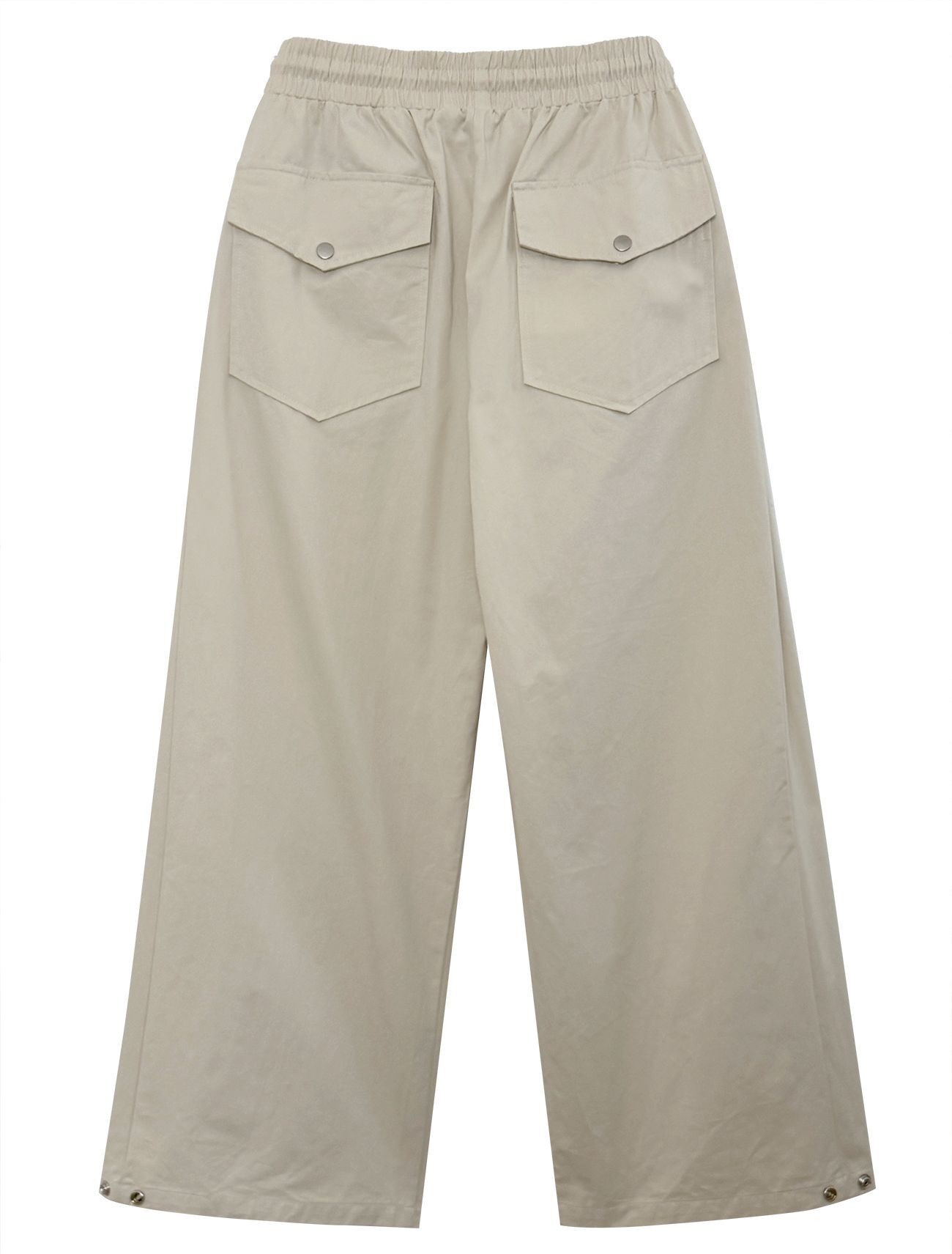 LOOXP 舒適口袋壓褶棉質寬版長褲 奶油色 9633-1