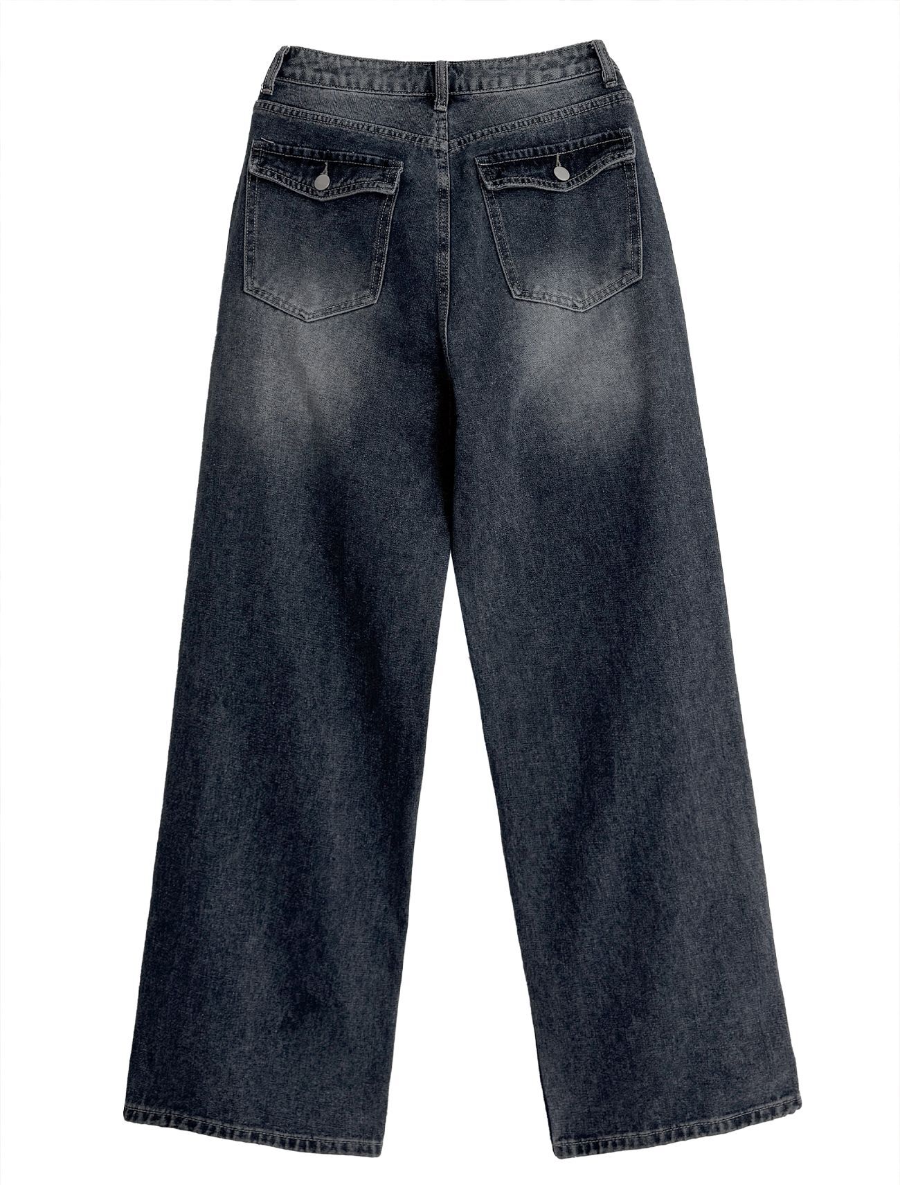 LOOXP 水洗口袋寬版丹寧長褲 深藍色 9608-3