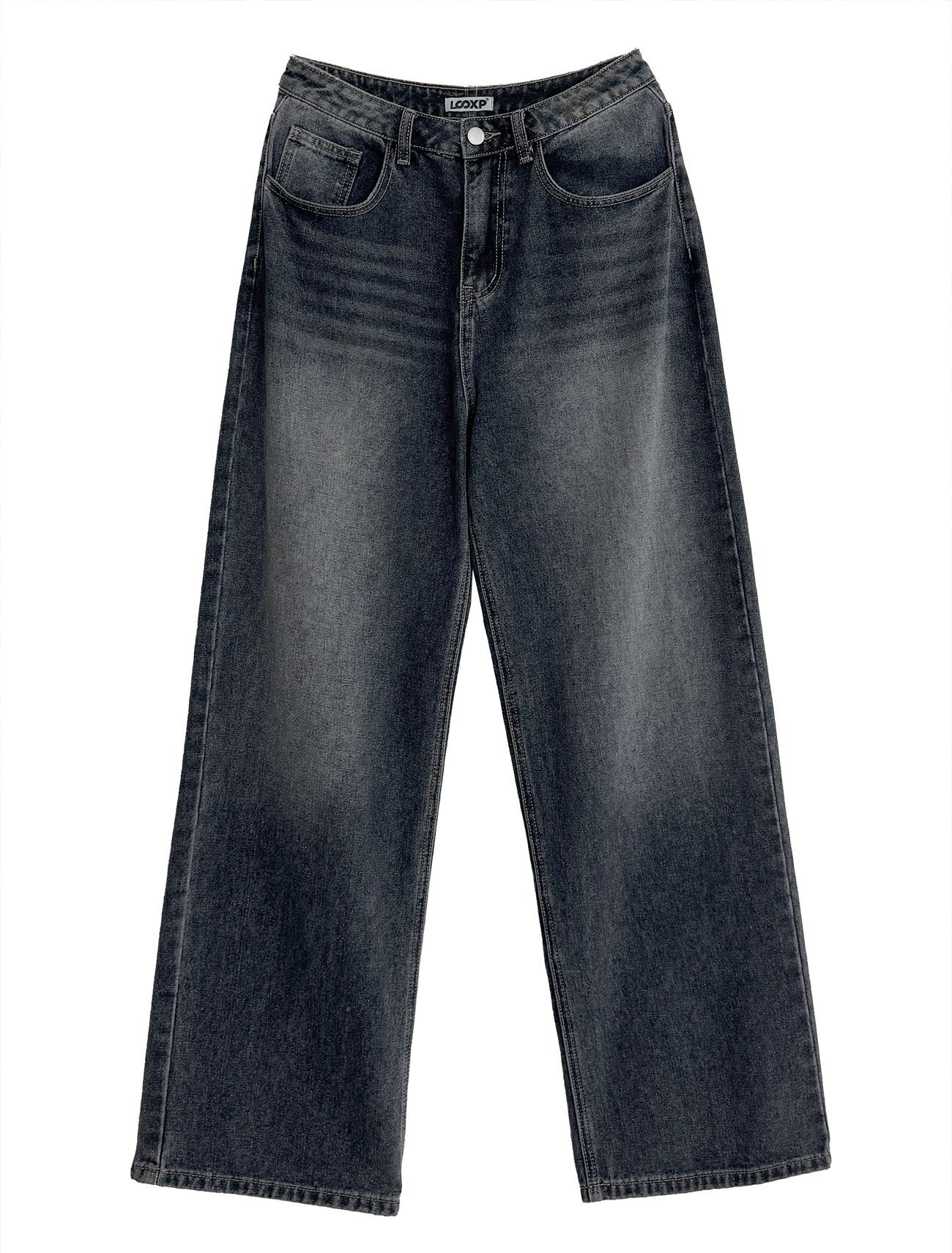 LOOXP 水洗口袋寬版丹寧長褲 深藍色 9608-3