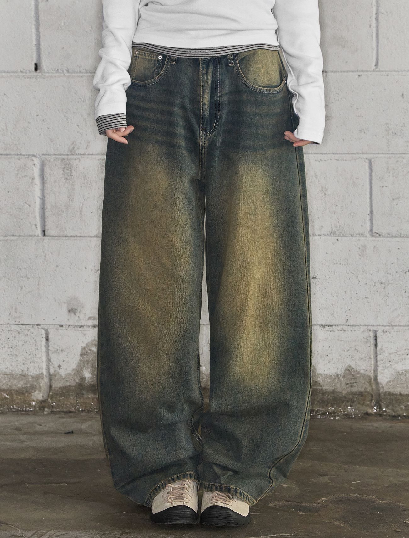 LOOXP 水洗口袋基本款寬版長褲 9608-2