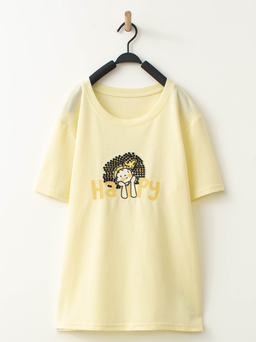 海星縫鑽小女孩繡花短袖上衣