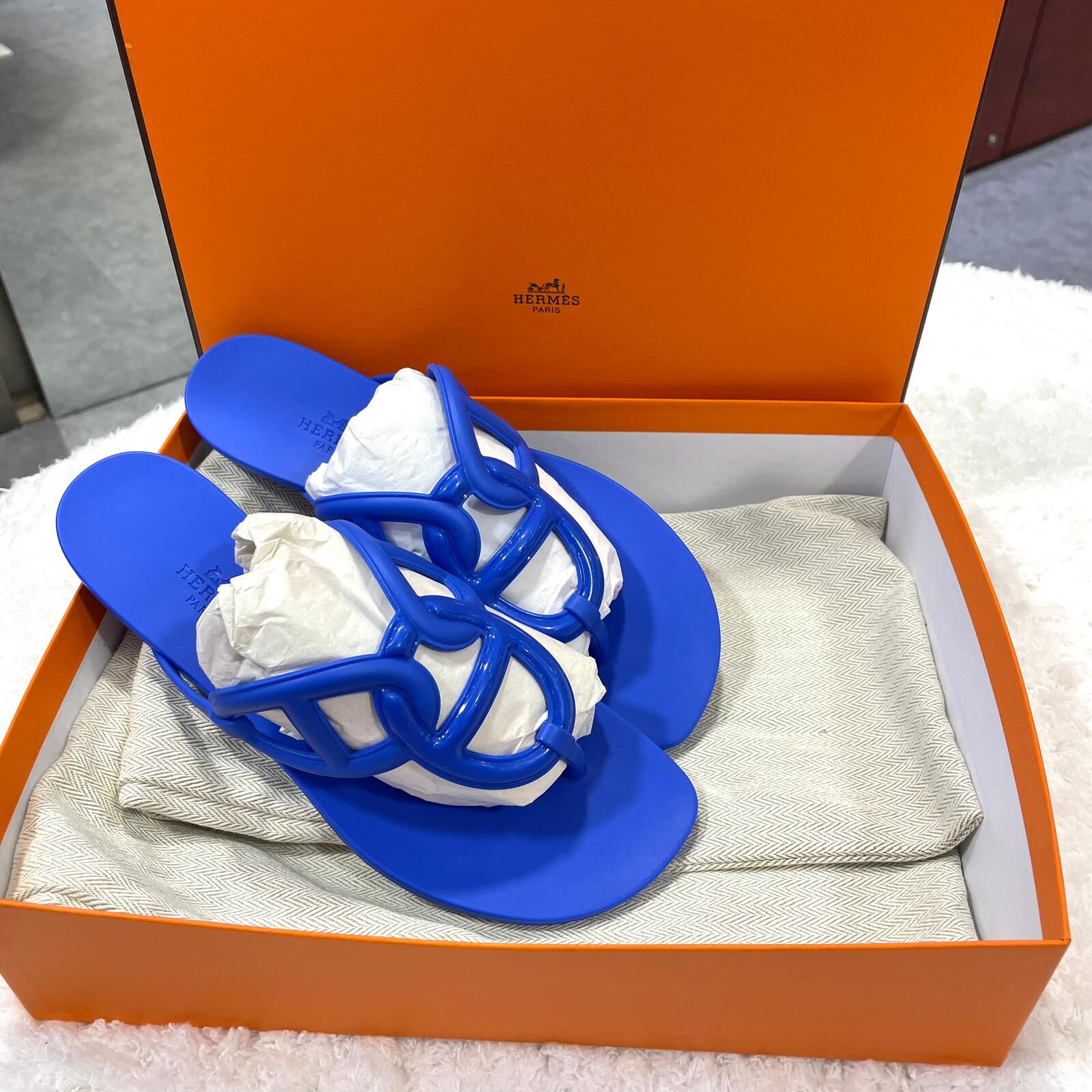 全新 HERMES豬鼻拖鞋 36碼 藍色/防水PVC TPU Egerie sandal #BRAND NEW #香榭站正品