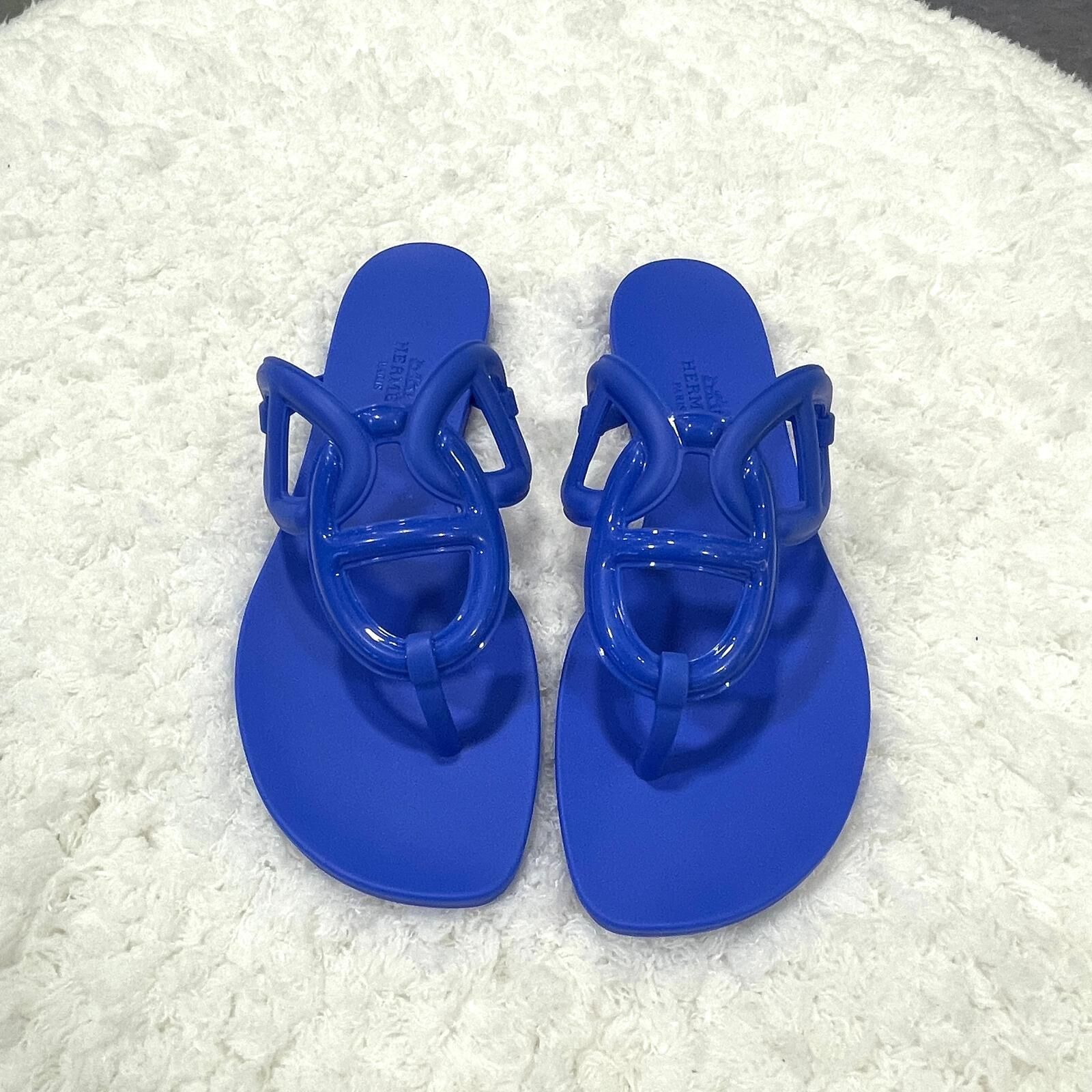 全新 HERMES豬鼻拖鞋 36碼 藍色/防水PVC TPU Egerie sandal #BRAND NEW #香榭站正品