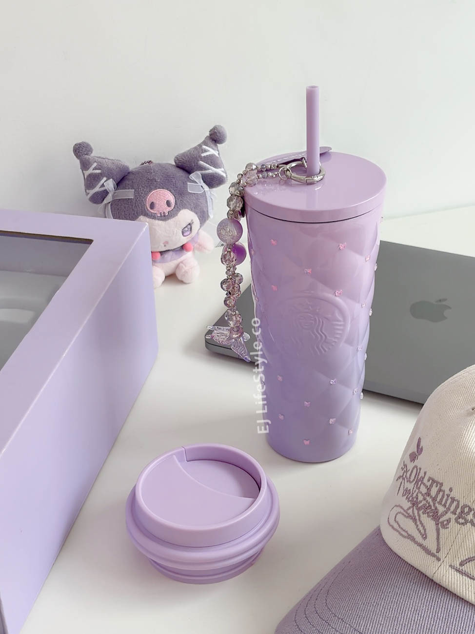 STARBUCKS 星巴克 暮櫻翩翩系列 小香風 漸層粉紫 紫色 蝴蝶 禮盒 不銹鋼吸管杯 手機掛繩 / 現貨