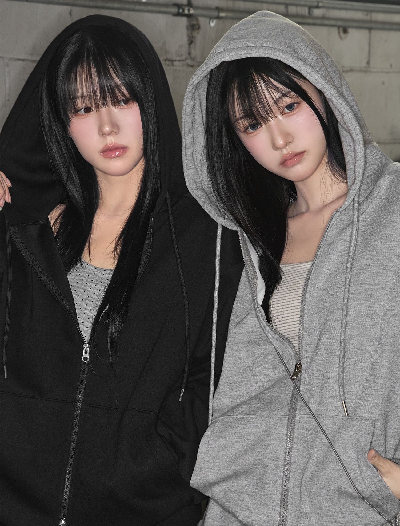 LOOXP 基本款素面雙拉鏈寬鬆連帽外套 9833-2