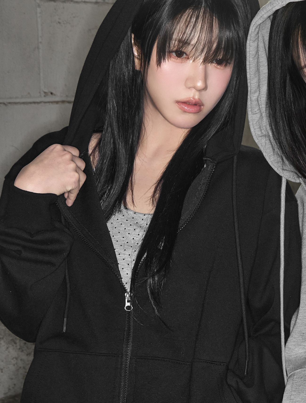 LOOXP 基本款素面雙拉鏈寬鬆連帽外套 9833-2