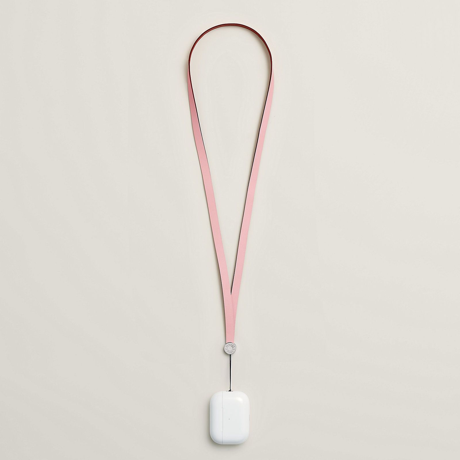 全新HERMES 手機掛繩, 藍芽耳機掛繩, IPSO LANYARD, 櫻花粉SWIFT皮銀扣 ,H0009641K3Q ,#BRAND NEW #香榭站正品