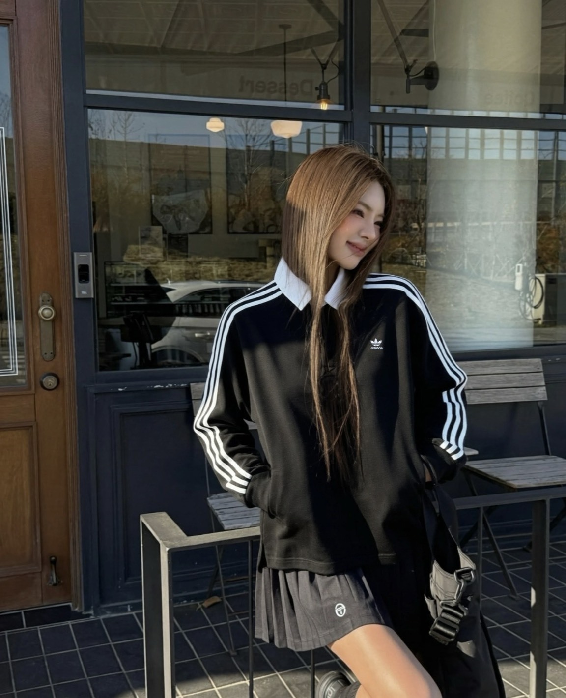 【代購】adidas ADICOLOR 黑色條紋長袖 Polo 衫 美式學院風 復古 IZ4806