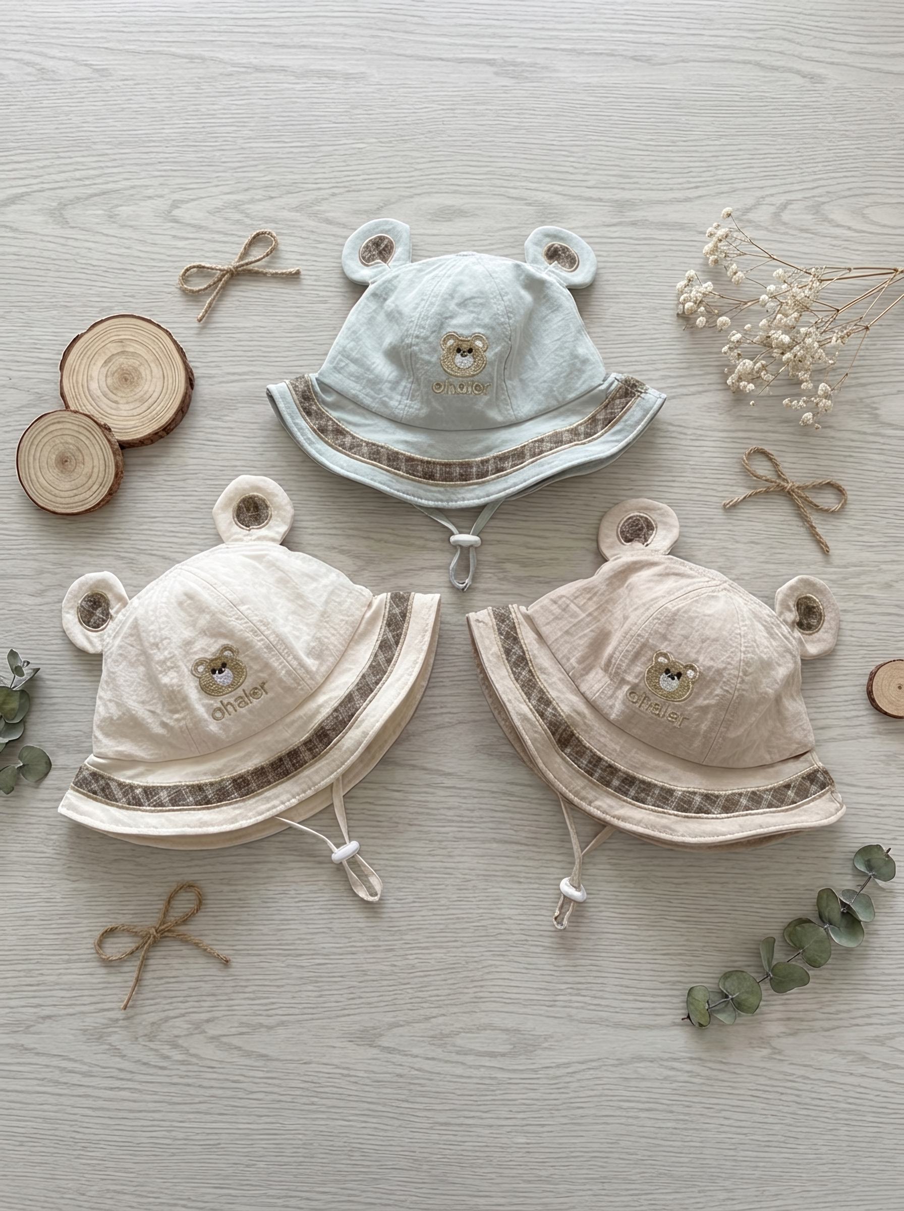 格子小熊耳朵 漁夫帽