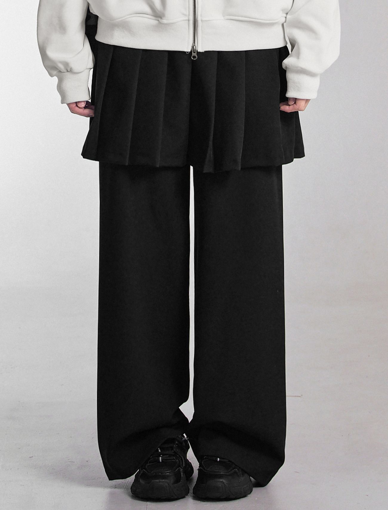 LOOXP 百褶層次中長裙褲 黑色 9855-2