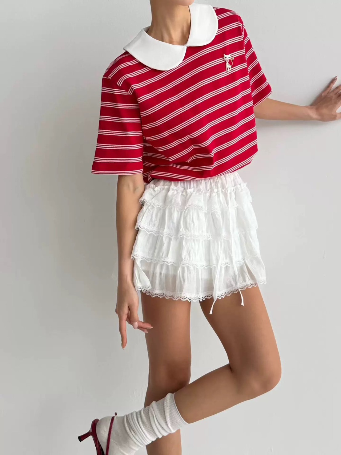 Marie Marie 貓咪條紋短袖上衣