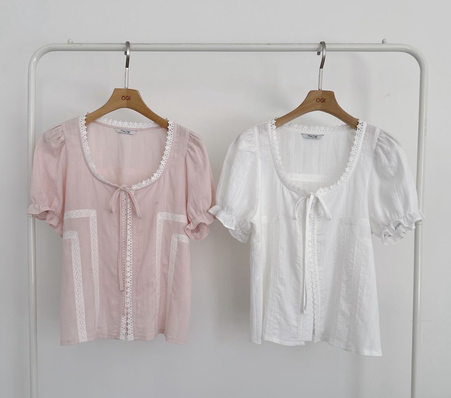 OG6056 鈎花U領直角圖案甜美上衣