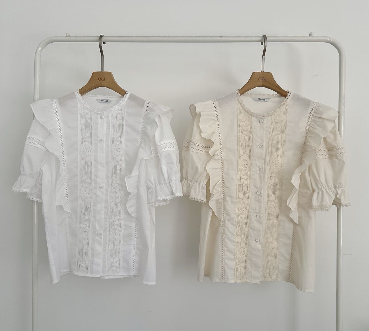 OG6057 春日玫瑰蕾絲荷葉邊上衣