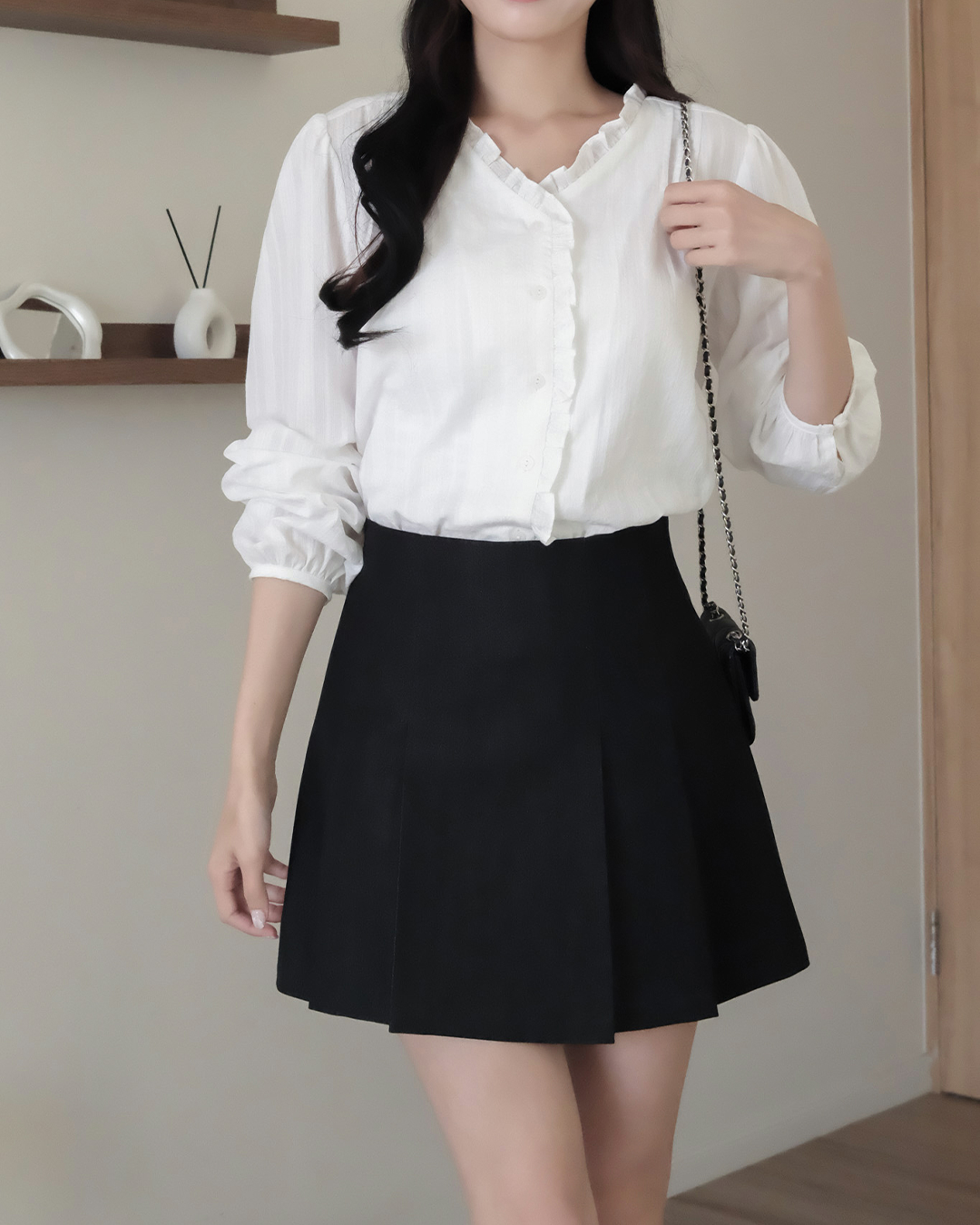 初戀法式花邊純棉綁帶上衣 ( 3 colors)