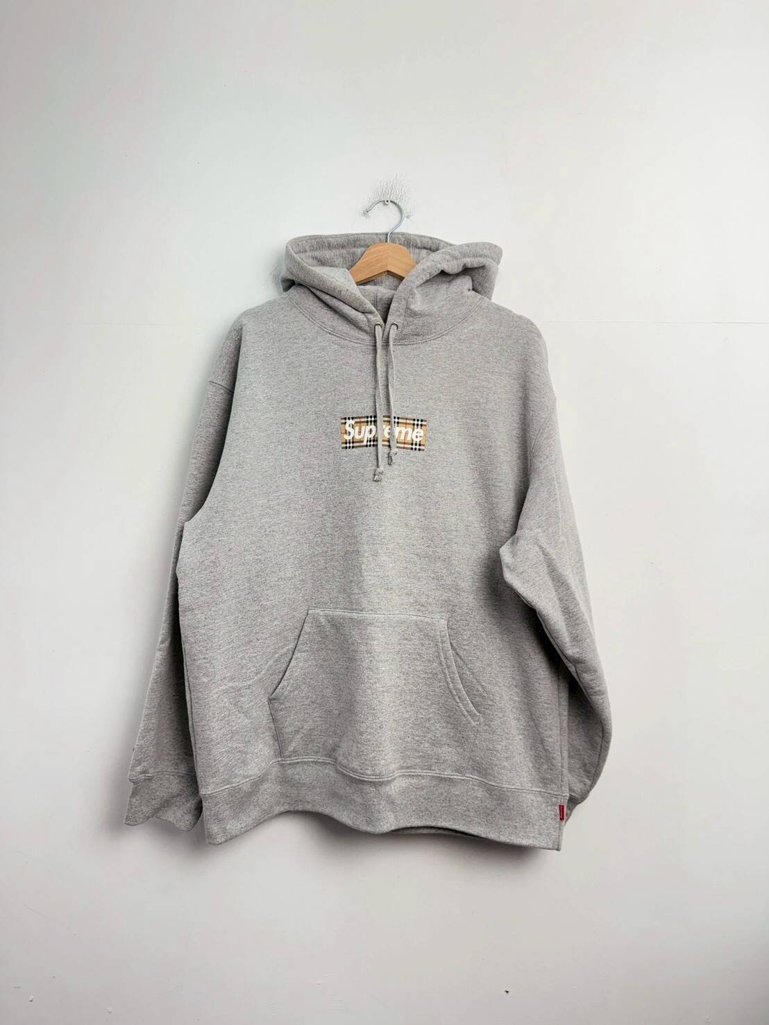 SUPREME BURBERRY BOX LOGO HOODIE GREY SIZE L