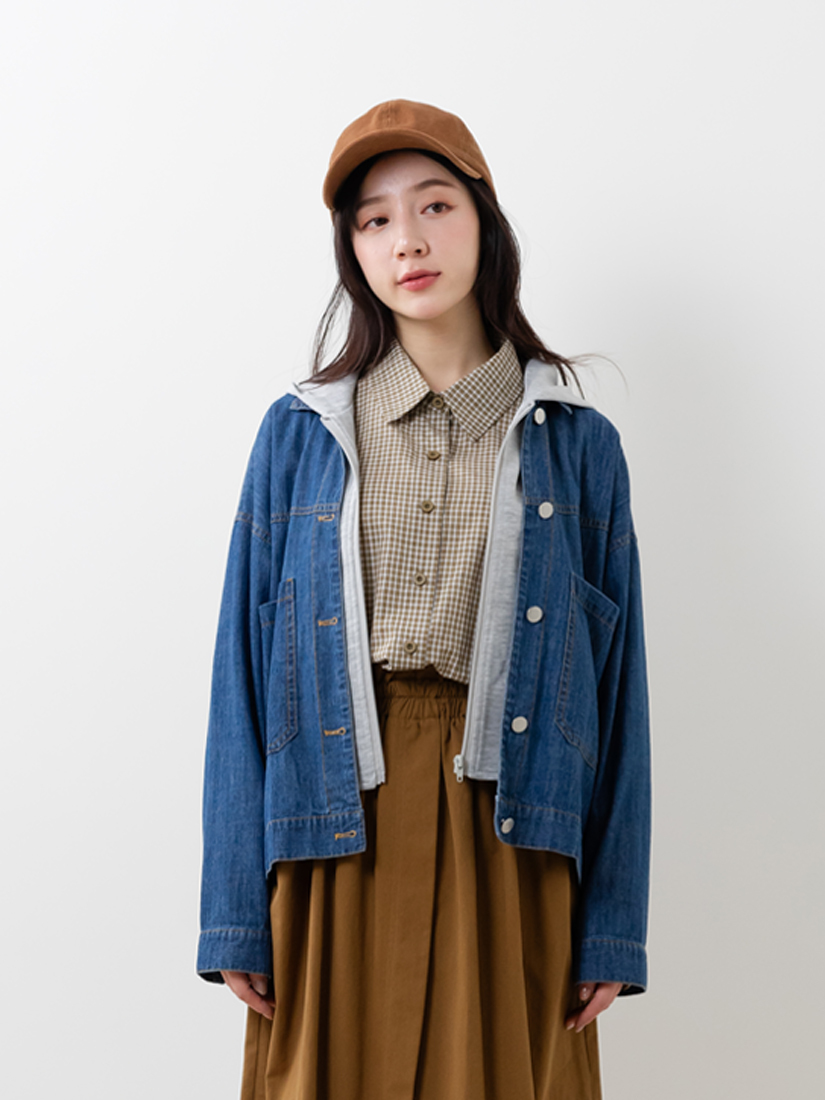 拼接層次感連帽牛仔外套