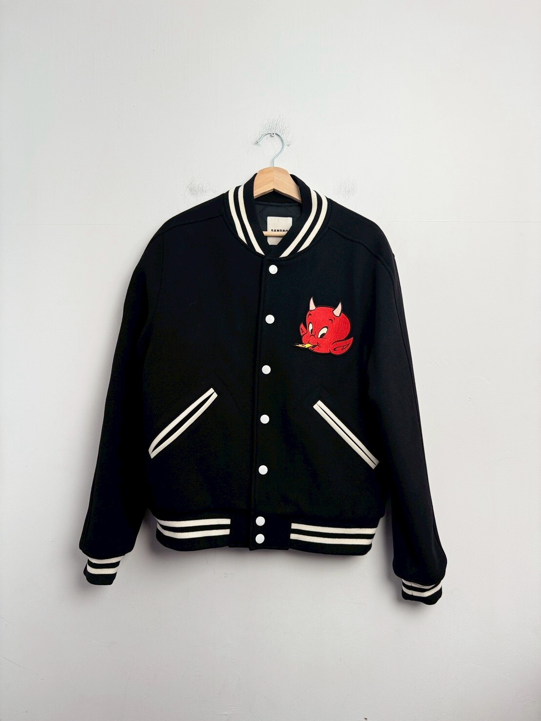 SANDRO X Hot Stuff wool cloth varsity jacket SIZE L