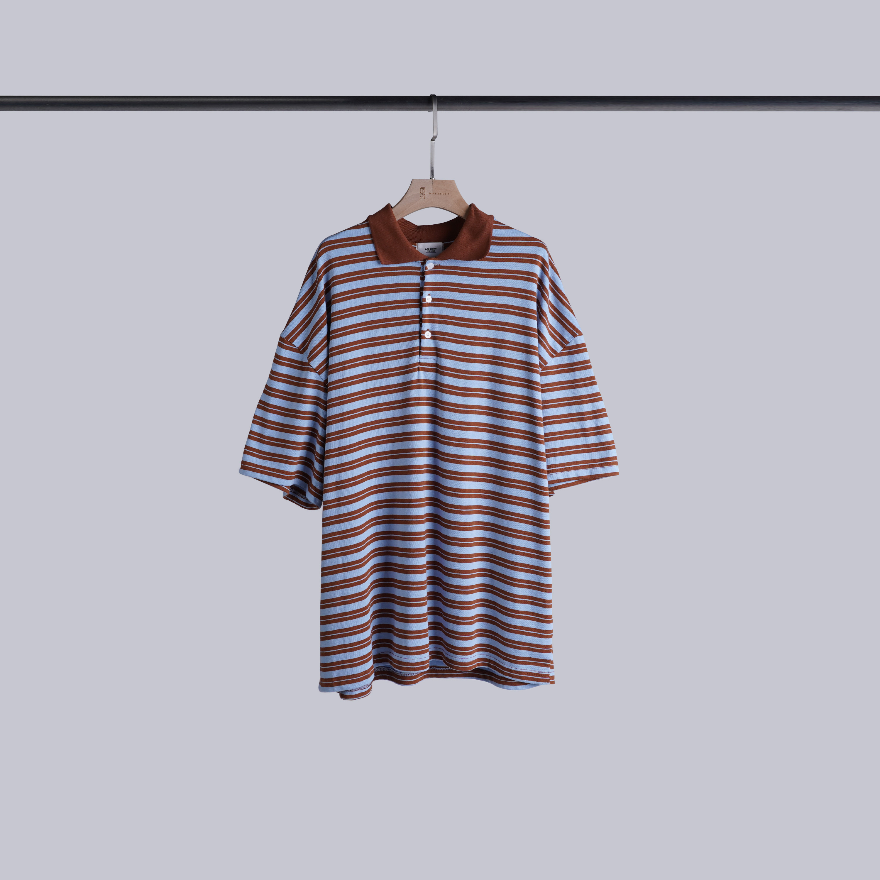 撞色POLO條紋T | 咖+藍