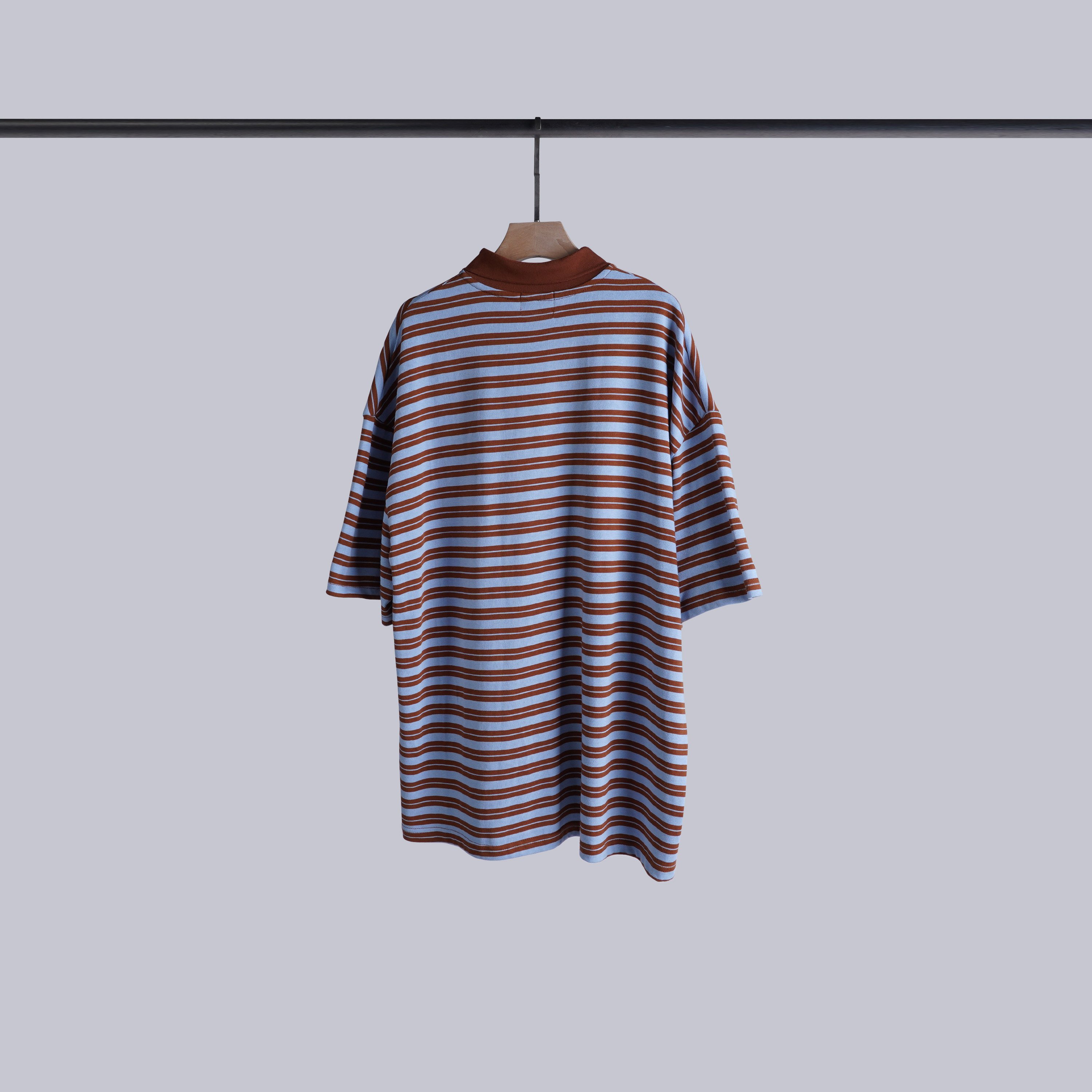 撞色POLO條紋T | 咖+藍