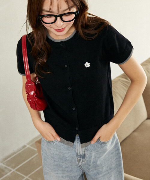 MARY QUANT × PUBLUX / Layered-Style Short-Sleeve Knit Cardigan