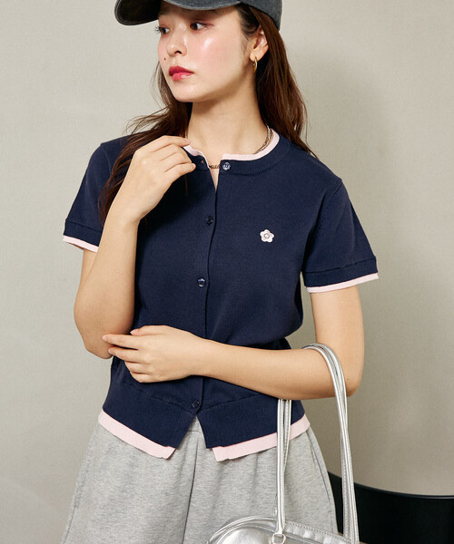 MARY QUANT × PUBLUX / Layered-Style Short-Sleeve Knit Cardigan