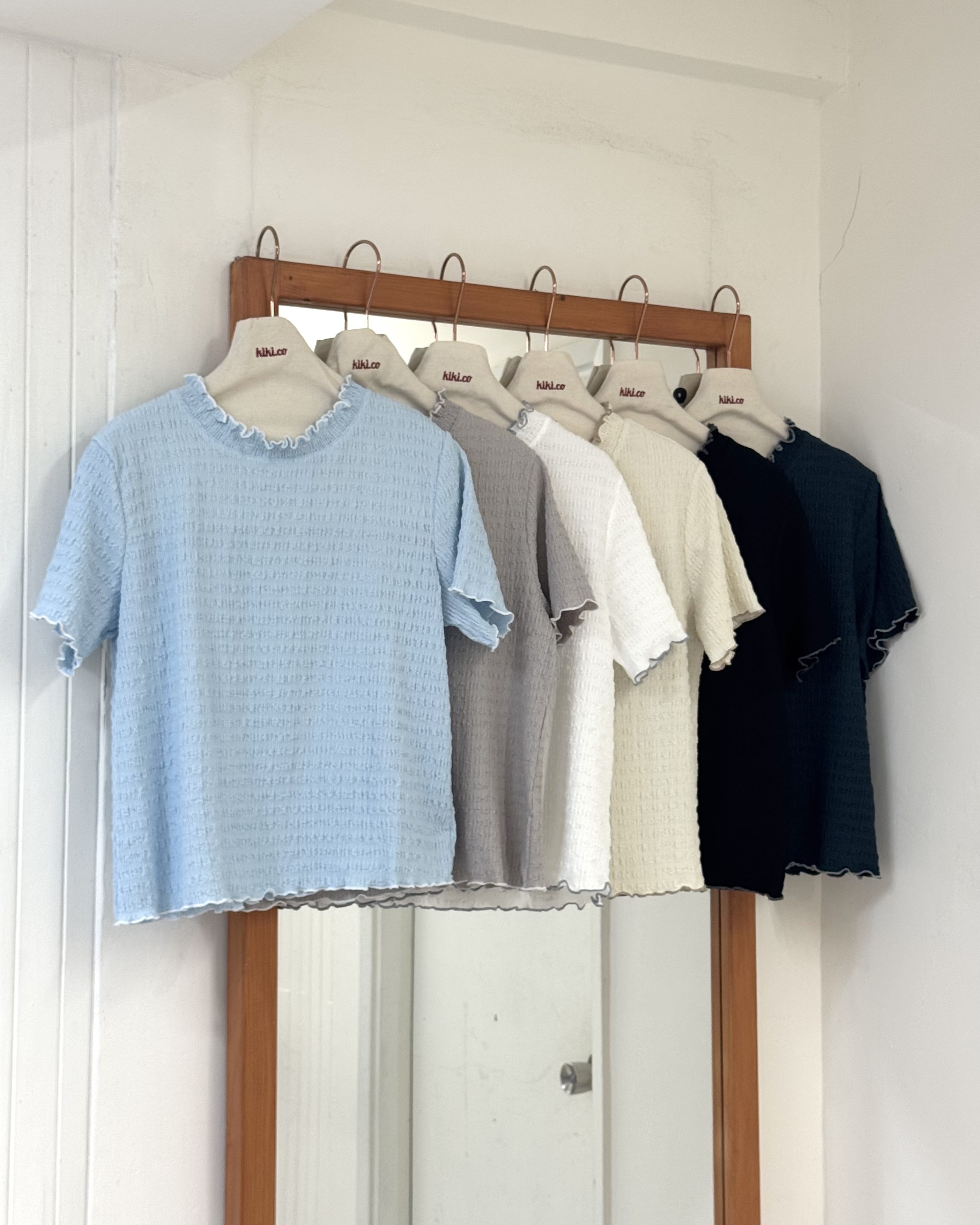 橡筋Ruffle領皺皺短袖上衣