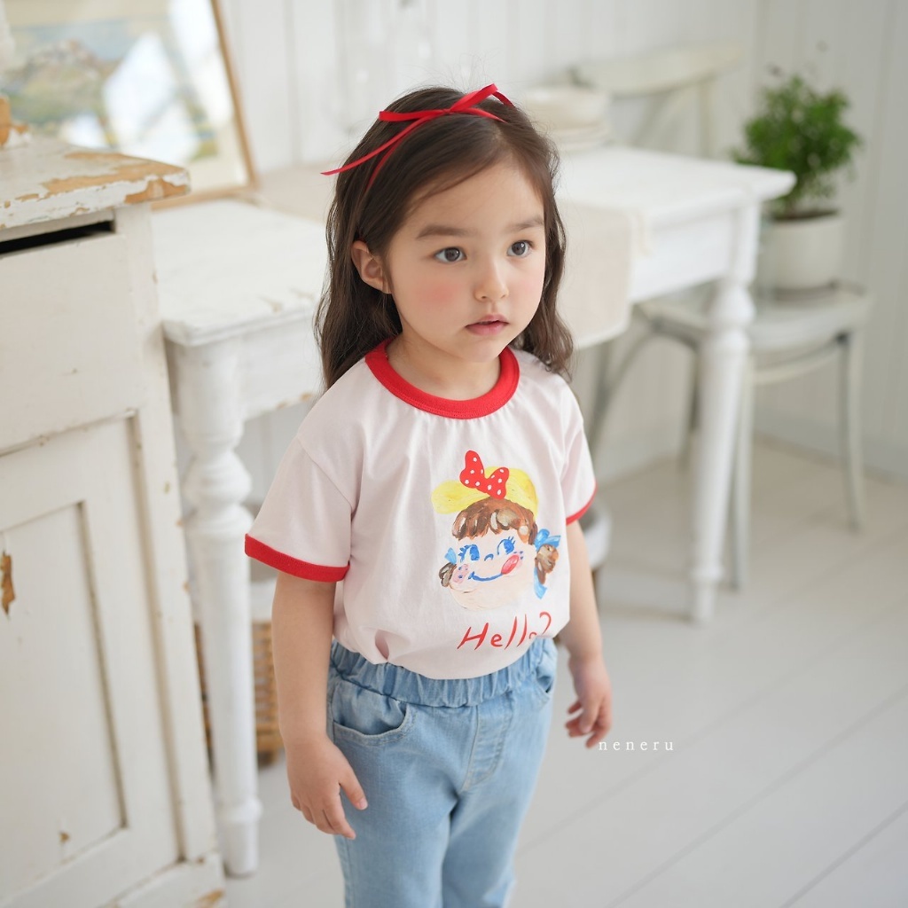 正韓夏neneru 兩色手繪甜甜女孩上衣