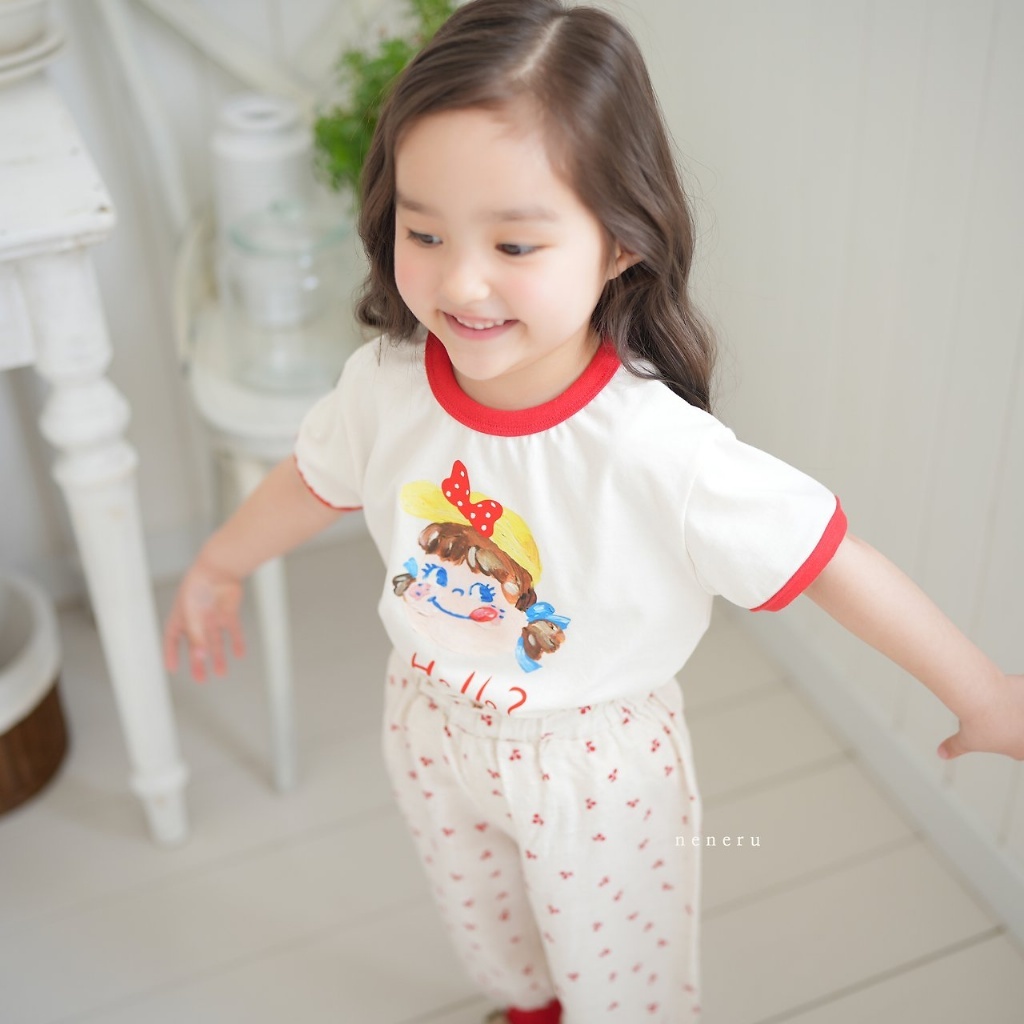 正韓夏neneru 兩色手繪甜甜女孩上衣