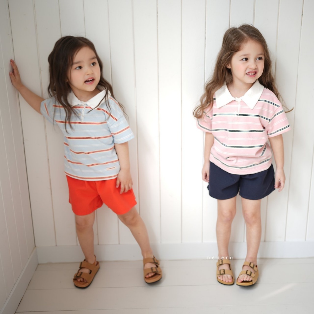 正韓夏neneru 兩色條紋有領上衣